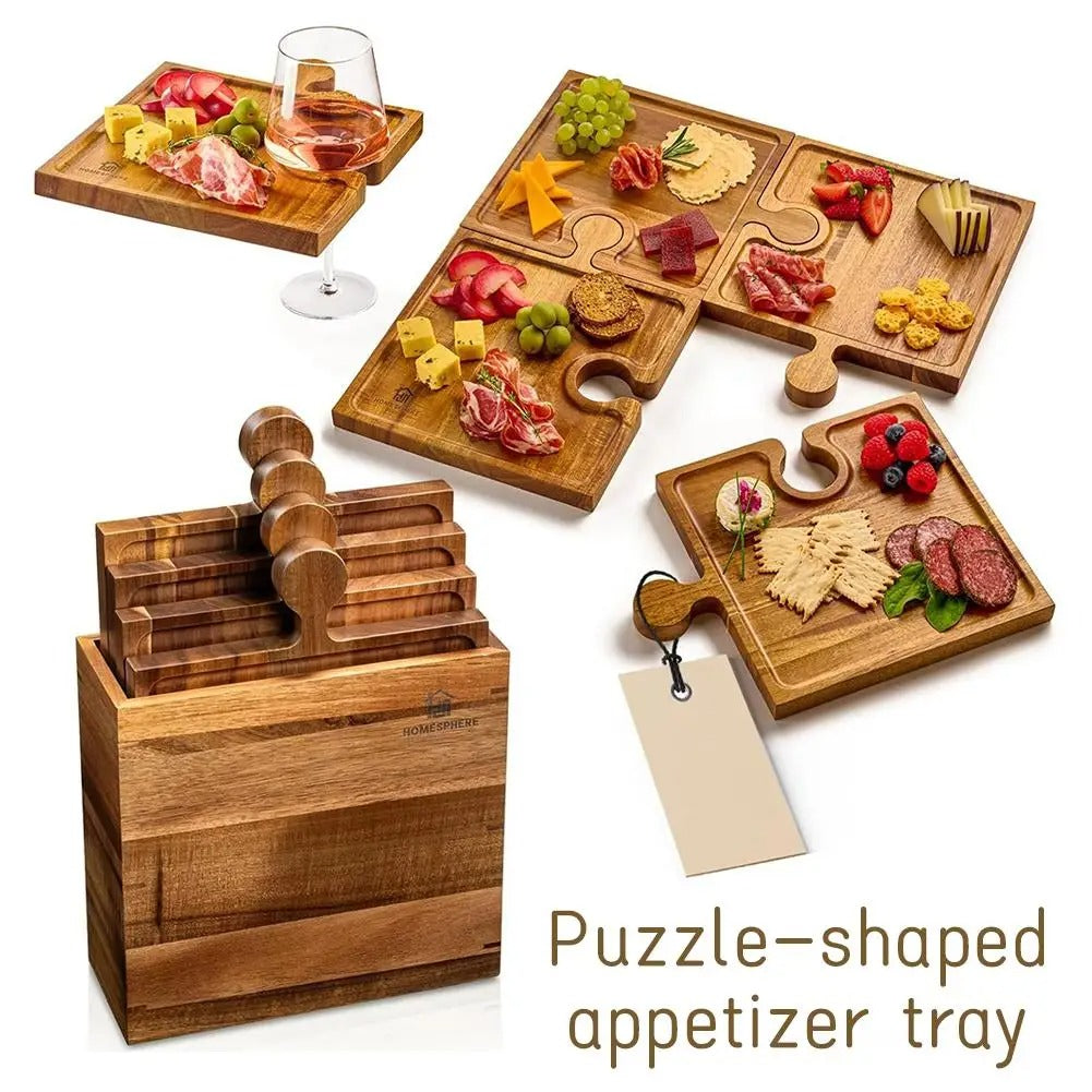 Planche à charcuterie pour fromages et pains | Puzzle très conviviale 4 petits plateaux à partager