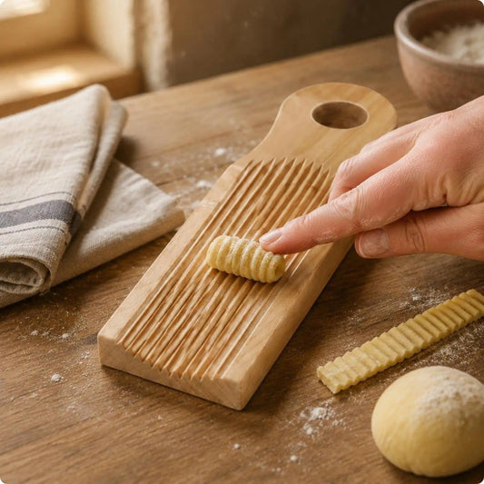Planche à gnocchis en bois rainurée ou roule la pâte , 