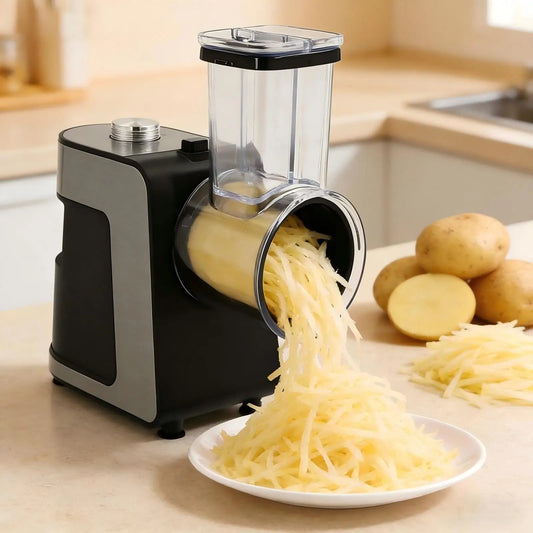 Trancheuse à légumes électrique SK-1180  avec des pommes de terre râpée qui sortent de l'apparreil