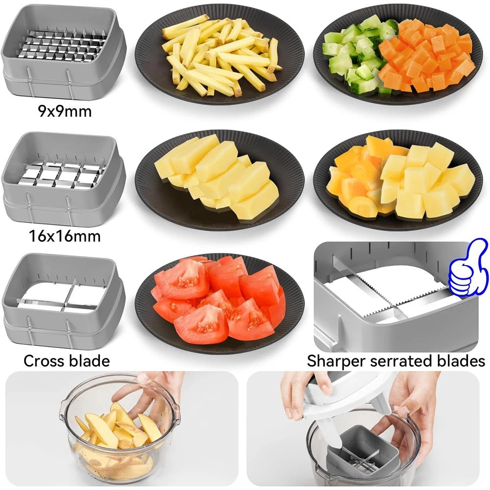 hachoir à légumes multifonctionnel 3-en-1 grilles de coupes avec les assiettes les differents formes de coupes de légumes 