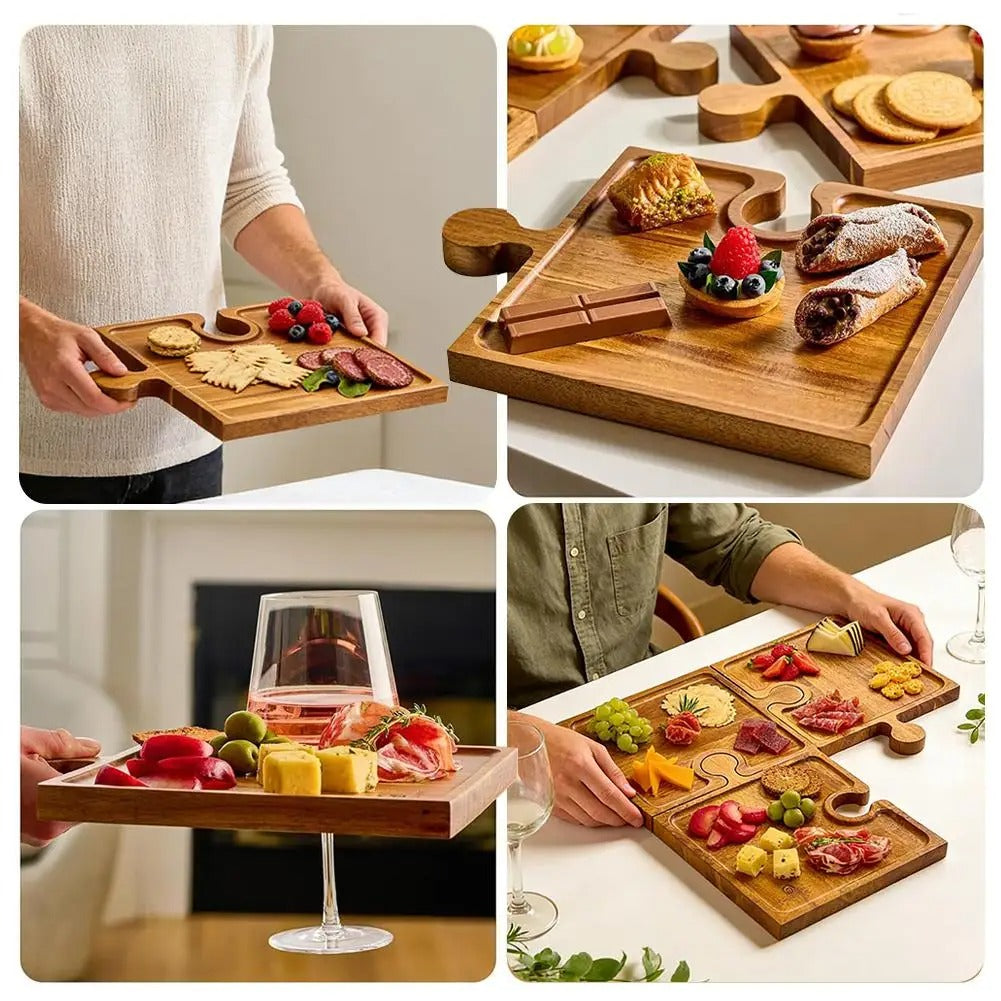 planche à charcuterie pour fromages et pains, l'avantage de joindre les quatre parties pour en faire un grand plateau 