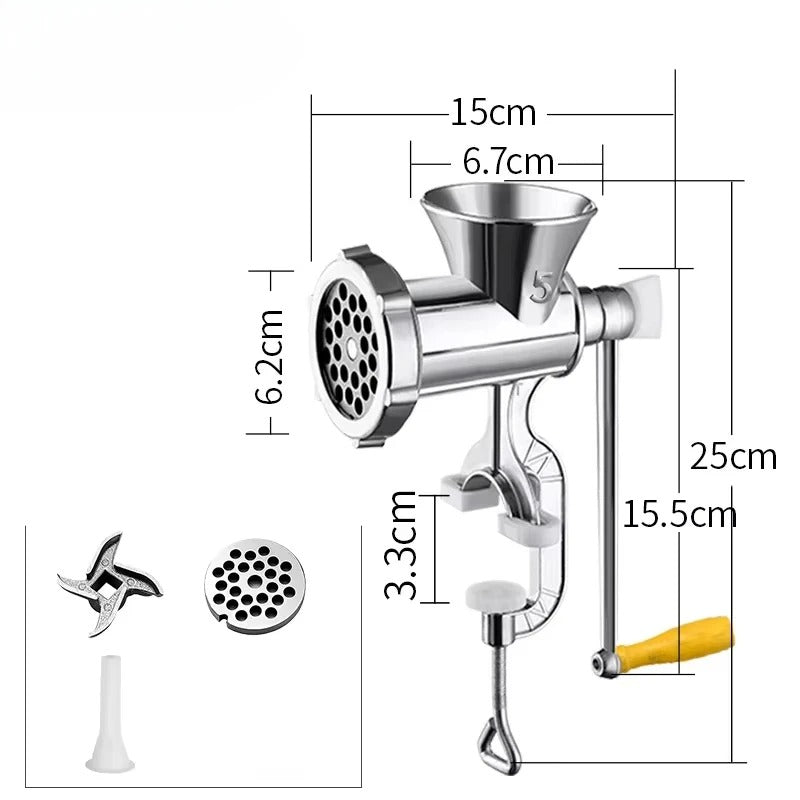 Hachoir à viande manuel en acier inoxydable avec ses dimensions 
