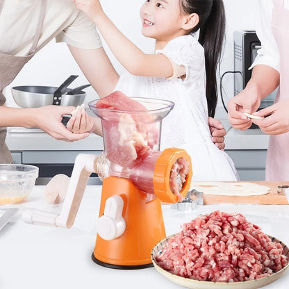 Hachoir à viande manuel multifonction avec son récipient transparent ou la viande va  être broyer 