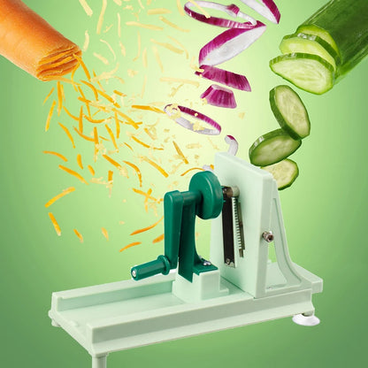  Spiraliseur manuel multifonctionnel  l'appareil avec des légumes qui volent autour du  Spiraliseur manuel multifonctionnel  