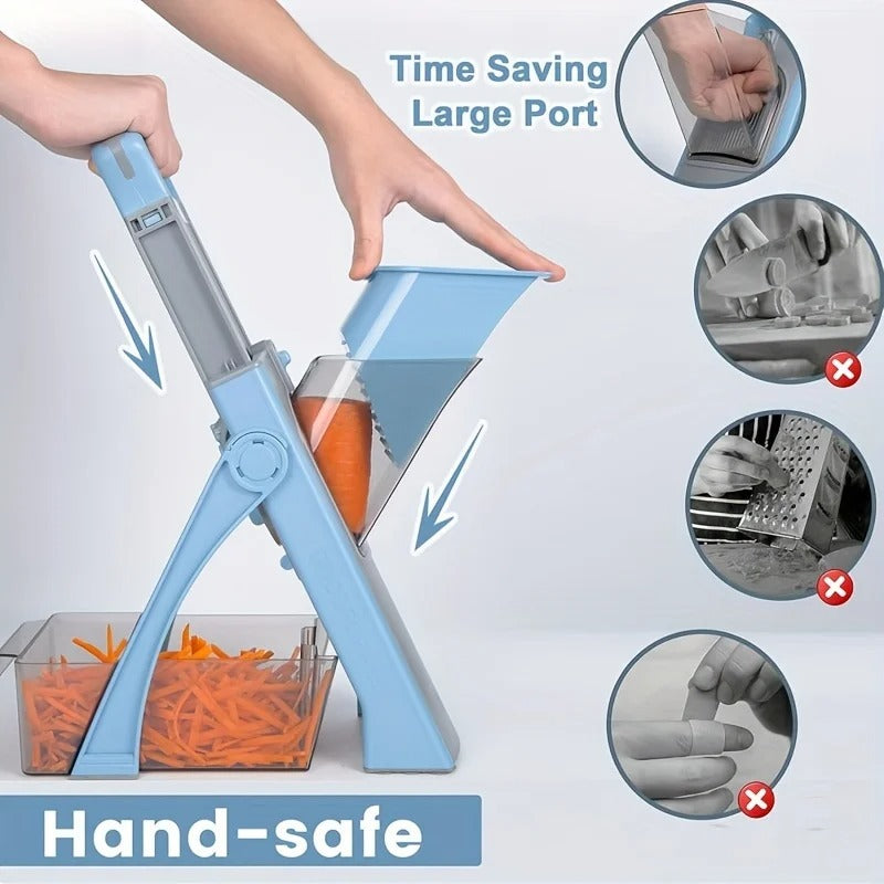 mandoline multifonctionnelle pour légumes grand port permettant de gagner du temps , mains  sur 
