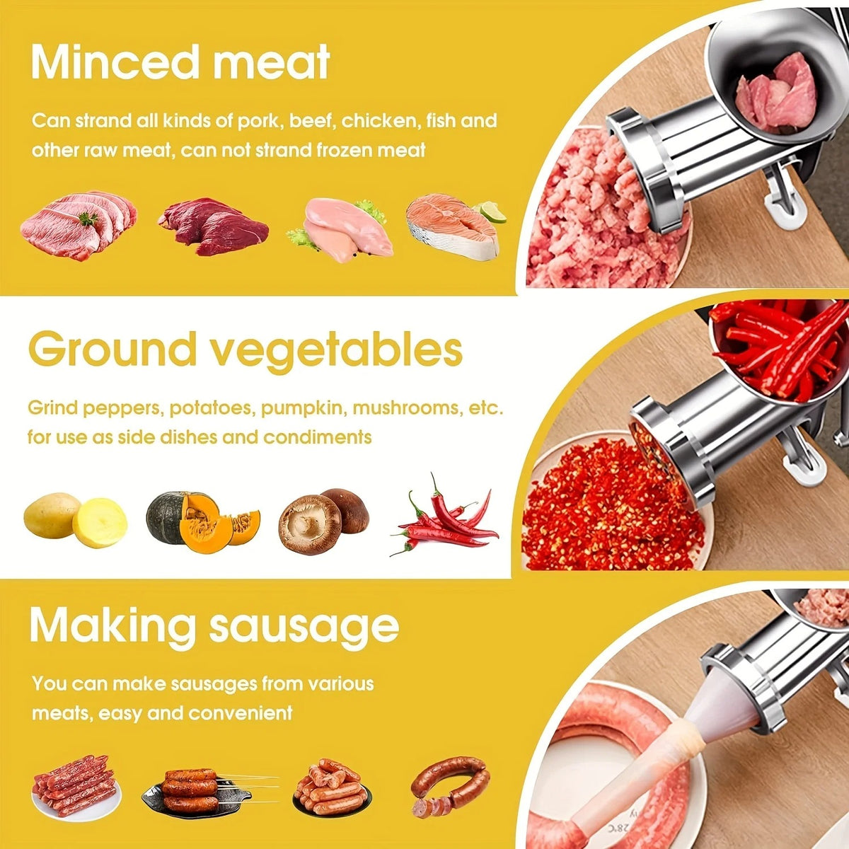 Hachoir à viande manuel en acier inoxydable descriptif de coupe des aliments 