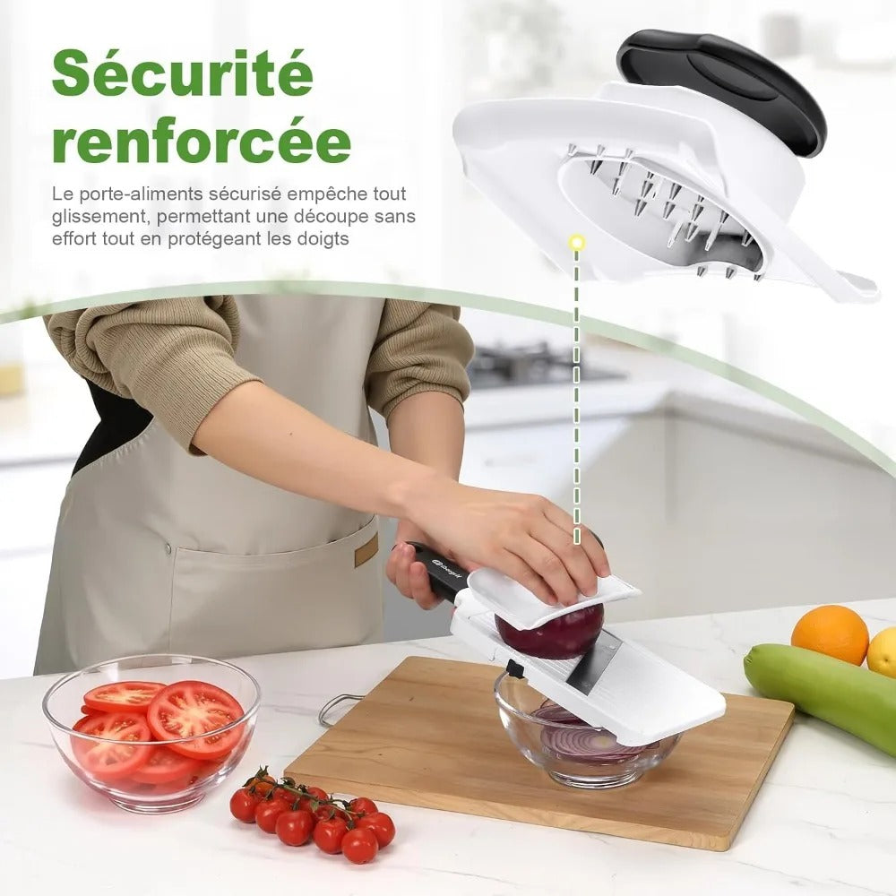 Mandoline coupe-légumes réglable 1-4 mm sécurité renforcée