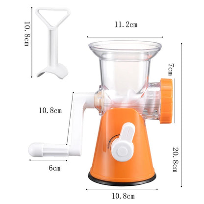 Hachoir à viande manuel multifonction avec son poussoir et ses dimensions 