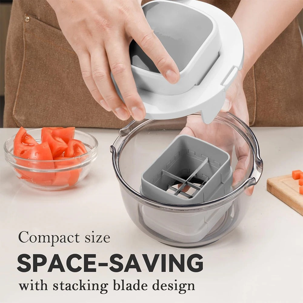 hachoir à légumes multifonctionnel 3-en-1 format compact gain de place 
