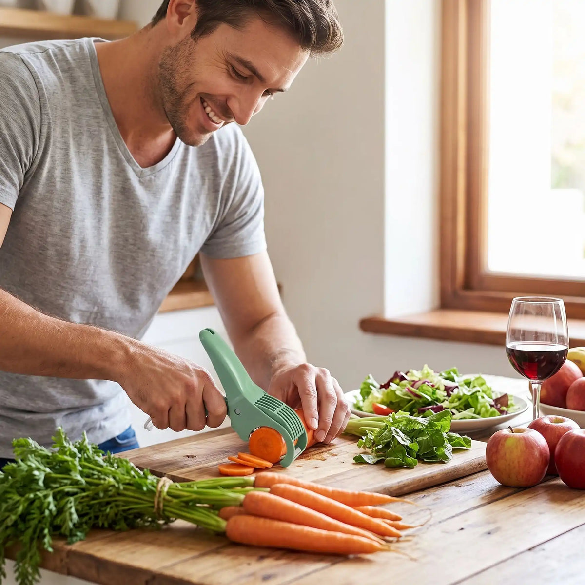  trancheuse de légumes et de fruits homme decoupe des carotte s 