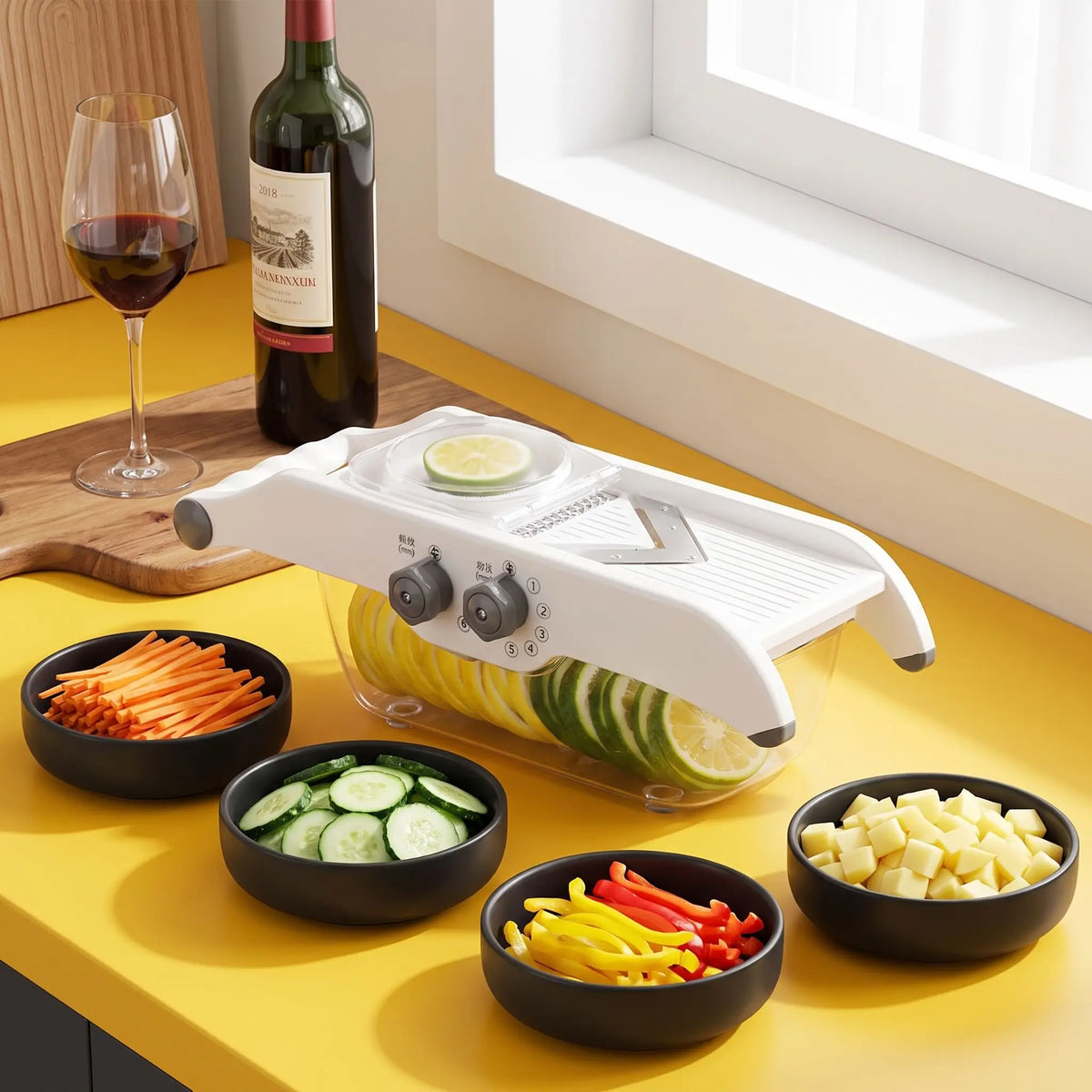 Outil de cuisine multifonctionnel  image IA appareil avec coupelles de légumes coupés 