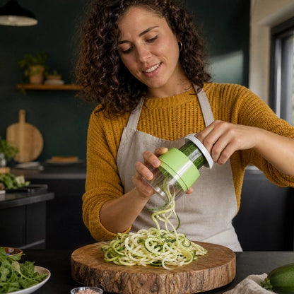 Coupe legumes. femme jouant avec l'appareil 