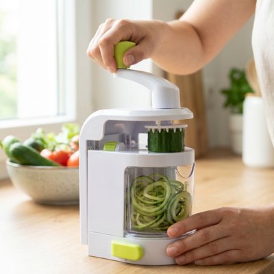 coupe légumes personne entrain de faire des spirales de concombre