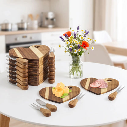 Ensemble de 18 planches à fromage bois acacia coeur | Premium
