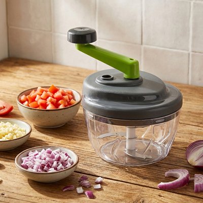 Hachoir manuel  avec des aliments qui l'entour 