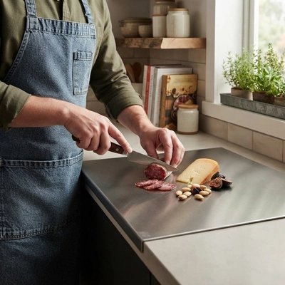 Planche à découper homme préparer le repas 