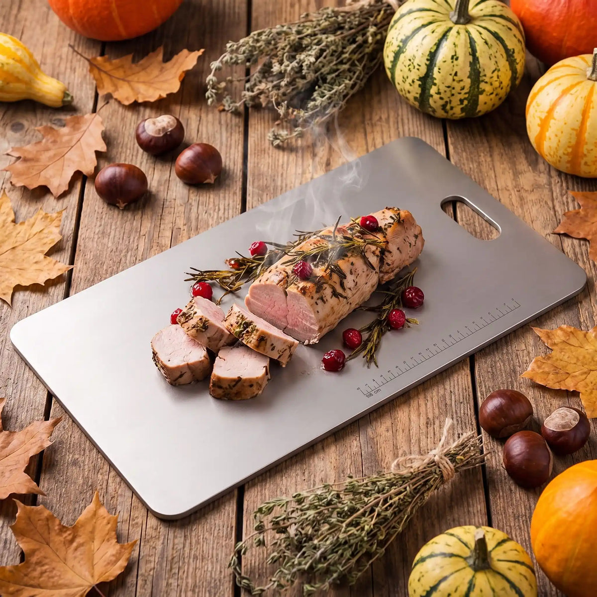 planche à découper en alliage pur épais image IA un roti sur la planche 