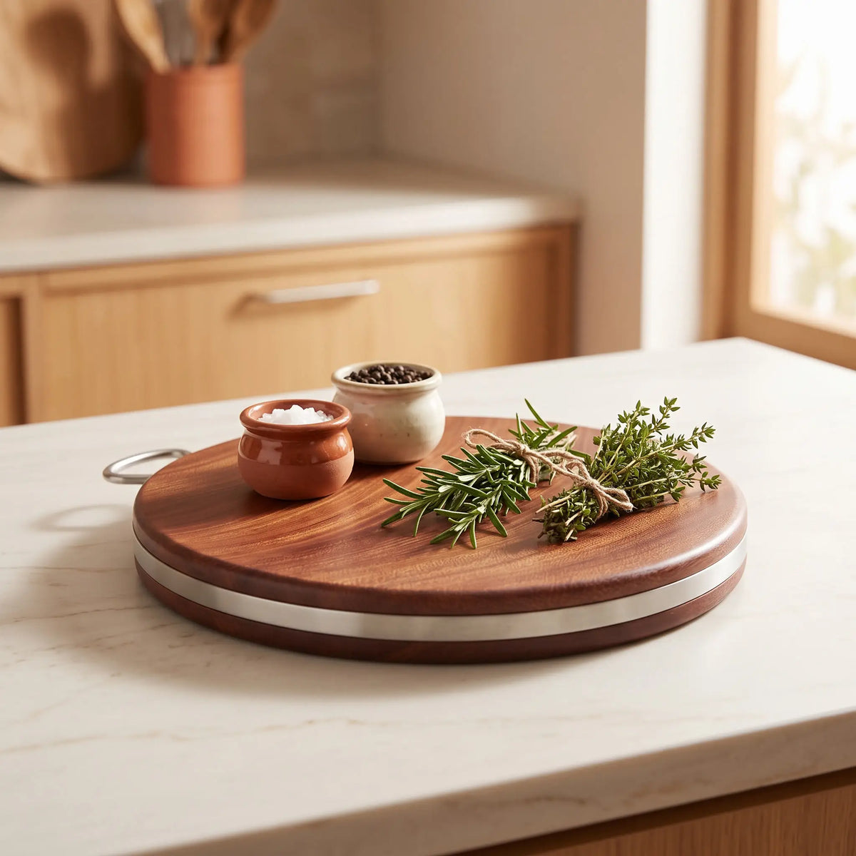 planche à découper en bois de fer image IA  plance avec des plantes aromtiques